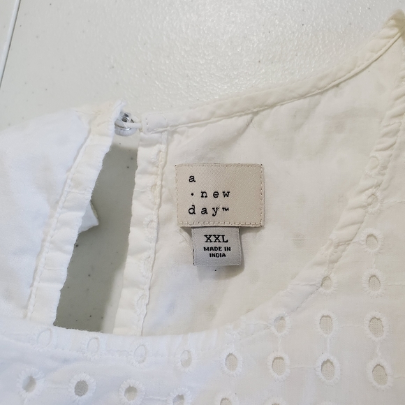 A New Day White Eyelet Puff Sleeve Midi Dress Cotton Ruffles Tiered Size XXL - Picture 9 of 15